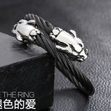 Men's Leopard Cuff Bracelet Stainless Steel Lock Bangle