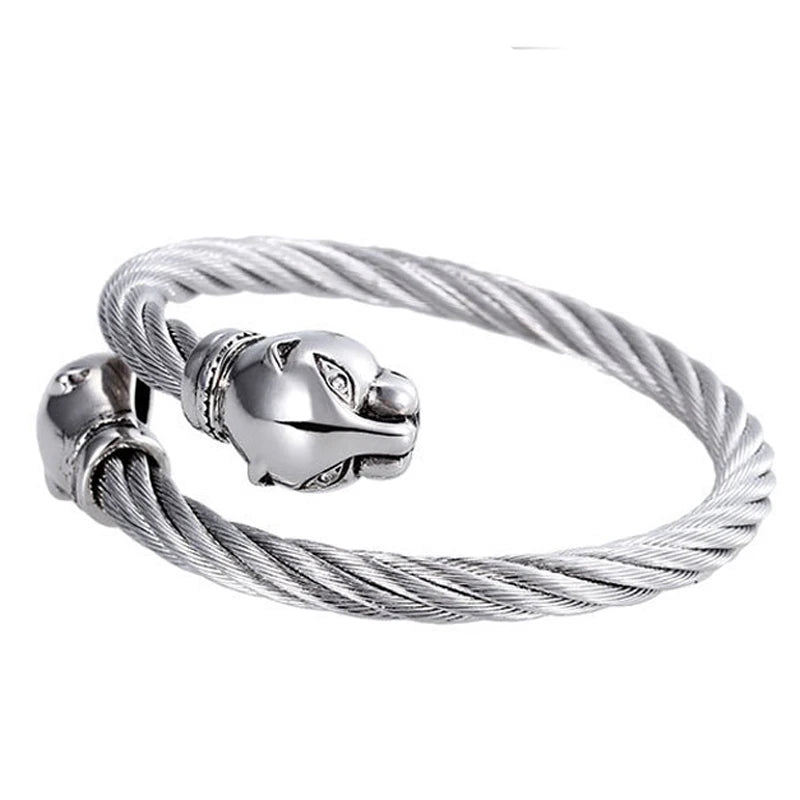 Men's Leopard Cuff Bracelet Stainless Steel Lock Bangle