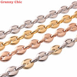 Hip-Hop Stainless Steel Chain Necklace 8-32 Inch, Coffee Beans Design
