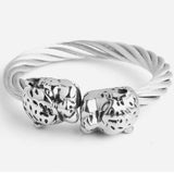 Stainless Steel Double Tiger Head Wristband Cuff Bangle