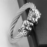 Stainless Steel Double Tiger Head Wristband Cuff Bangle