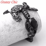 Men Stainless Steel Dinosaur Skull Bangle - Punk Halloween Bracelet