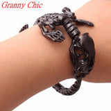 Men Stainless Steel Dinosaur Skull Bangle - Punk Halloween Bracelet