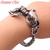 Men Stainless Steel Skull Skeleton Bangle Bracelet Punk Halloween Bangles