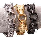 Men's Stainless Steel Wolf Head Chain Link Bracelet