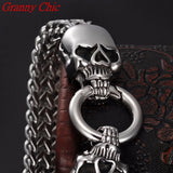 Silver Stainless Steel Skull Clasp Bracelet Men's Chain