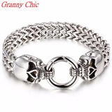 Silver Stainless Steel Skull Clasp Bracelet Men's Chain