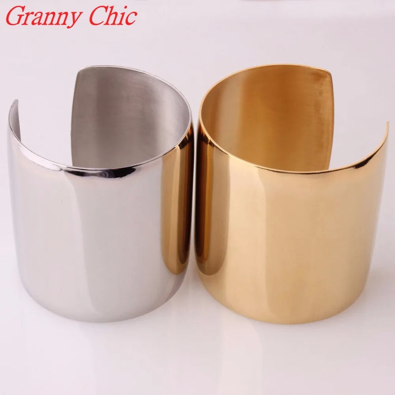 Stainless Steel Wide Arm Cuff Bangle Bracelet - Silver