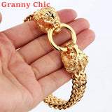 Granny Silver 12mm Lion Heads Link Chain Bracelet For Men