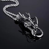 Vintage Style Stainless Steel Chinese Totem Dragon Head Pendant Necklace