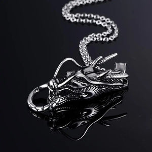 Vintage Style Stainless Steel Chinese Totem Dragon Head Pendant Necklace