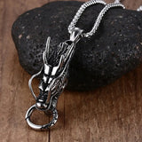 Vintage Style Stainless Steel Chinese Totem Dragon Head Pendant Necklace