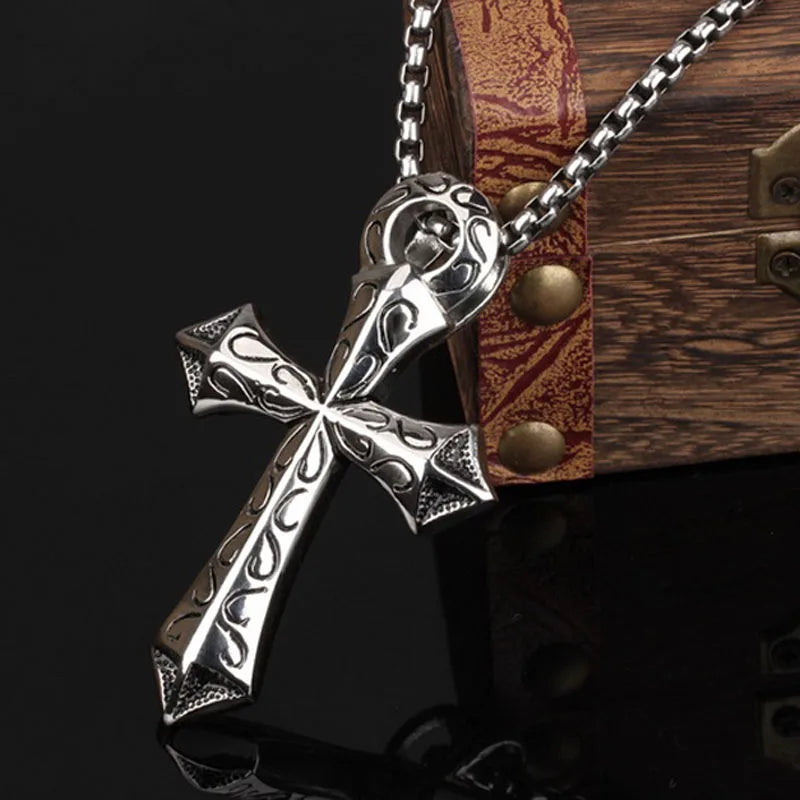 Granny Vintage Stainless Steel Cross Pendant Necklace Men Father Gift