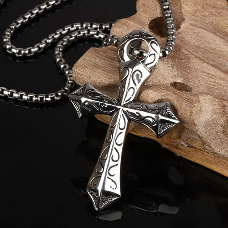 Granny Vintage Stainless Steel Cross Pendant Necklace Men Father Gift