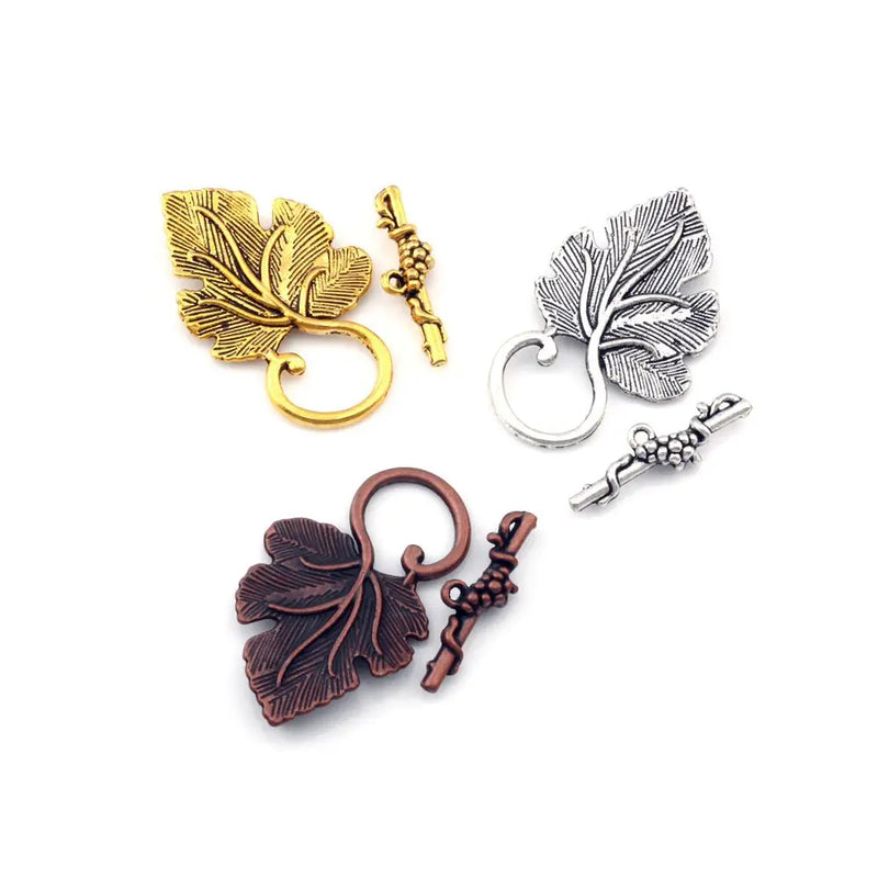 Grape Leaf Toggle Clasp Bracelet Accessories Set of 18 Antique Silver / Copper