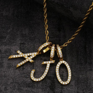 Grass Lettered Pendant Zircon Hip-hop Necklace Men