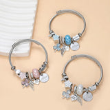Grass Wings Pendant Bangle Bracelet Crystal Dangle Stainless Steel Bangles