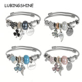 Grass Wings Pendant Bangle Bracelet Crystal Dangle Stainless Steel Bangles