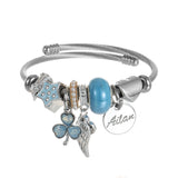 Grass Wings Pendant Bangle Bracelet Crystal Dangle Stainless Steel Bangles