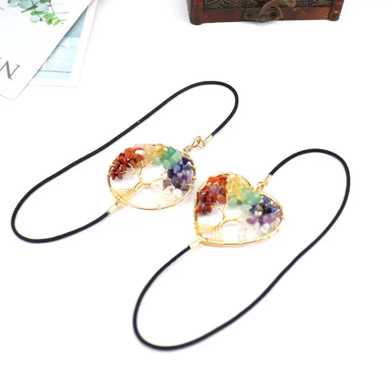 Peach Heart Elastic Rope Bookmark Gravel Life Tree Healthy Reiki Gift