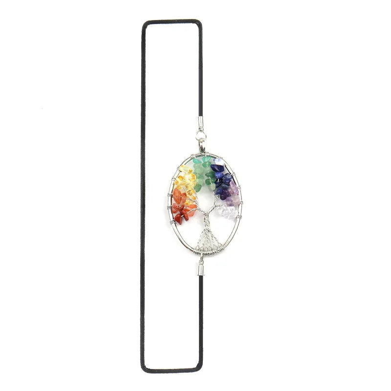 Gravel Tree Of Life Oval Shape Elastic Rope Bookmark Silver