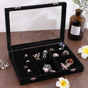 Gray/Black S/L Drawer Storage Organizer Box Divider Soft Gray Velvet Ring Case
