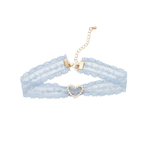 Gray Lace Choker Necklace Steel Pearl Pendant Women Jewelry Wedding Gift