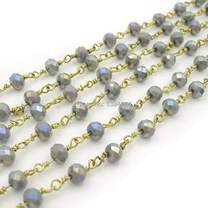 Gray Glass Faceted Oblaten Beads Wire Chain for Necklaces or Bracelets