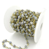 Gray Glass Faceted Oblaten Beads Wire Chain for Necklaces or Bracelets