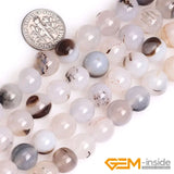 Gray Leaf Agates Round Bead 15 inch Strand 6mm-12mm