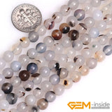 Gray Leaf Agates Round Bead 15 inch Strand 6mm-12mm