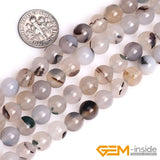 Gray Leaf Agates Round Bead 15 inch Strand 6mm-12mm