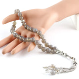 Gray Agate Stone Beads Bracelet 33 Rosary Tasbih Muslim Allah Muhammad