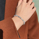Natural Pearl Beaded Bracelet Freshwater Baroque 6-7mm Rice Pearls Bangle