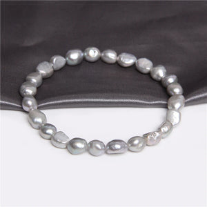 Natural Pearl Beaded Bracelet Freshwater Baroque 6-7mm Rice Pearls Bangle