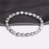 Natural Pearl Beaded Bracelet Freshwater Baroque 6-7mm Rice Pearls Bangle