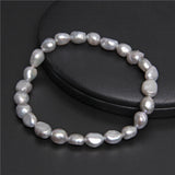Natural Pearl Beaded Bracelet Freshwater Baroque 6-7mm Rice Pearls Bangle