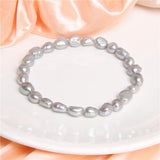 Natural Pearl Beaded Bracelet Freshwater Baroque 6-7mm Rice Pearls Bangle