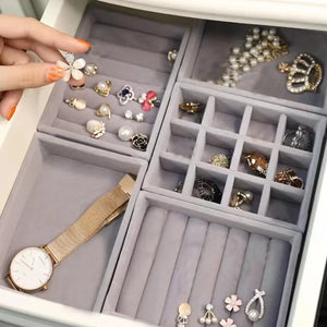 Gray Soft Velvet Jewelry Drawer Storage Organizer Display Tray DIY Jewelry Box