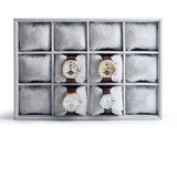 Gray Velvet 12 Grid Watch Organizer Jewelry Tray Bracelet Bangle Display Holder