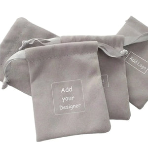 50 Gray Velvet Gift Bags 5x7cm-9x12cm Drawstring Pouches Jewelry Logo