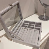 Gray Velvet Jewelry Box Organizer Necklace Ring Earring Display Case