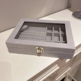 Gray Velvet Jewelry Box Organizer Necklace Ring Earring Display Case