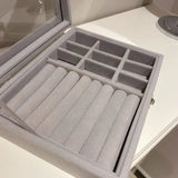 Gray Velvet Jewelry Box Organizer Necklace Ring Earring Display Case