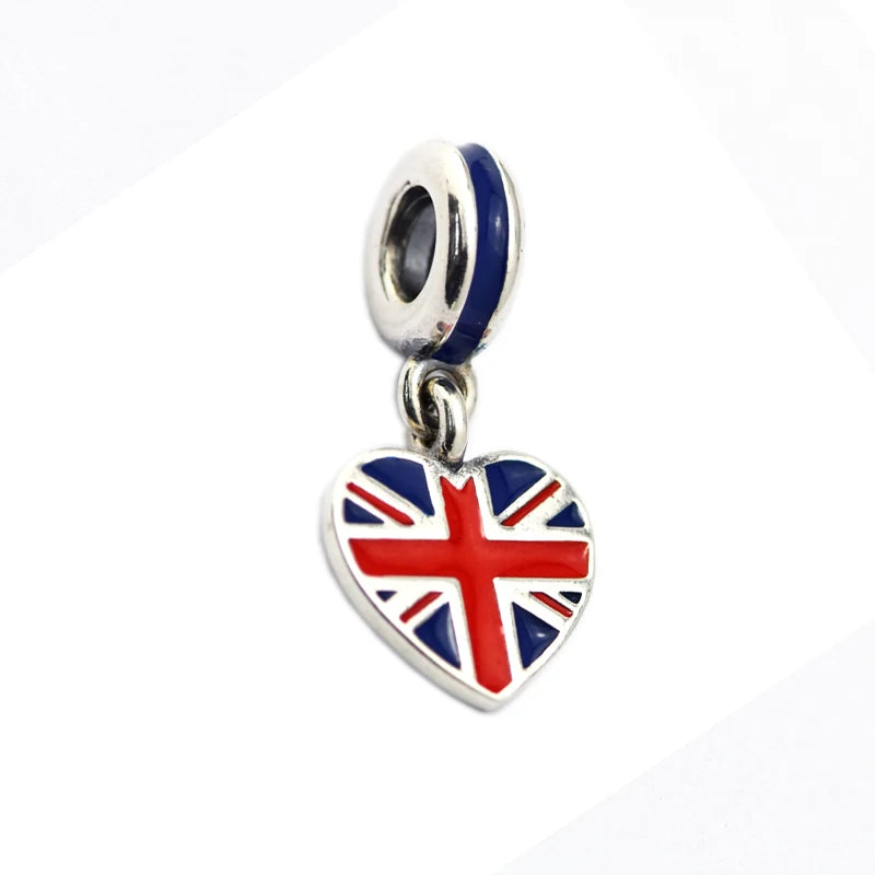 GB Flag Dangle 925 Silver Charm for Bracelet & Choker