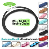 Double Red Brown Leather Bracelet with 925 Silver Buckle Charm
