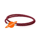 Double Red Brown Leather Bracelet 925 Silver Buckle Charm