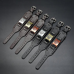 Brown/Black PU Leather Belt Bracelets Eagle Pattern Men Cuff Bangles