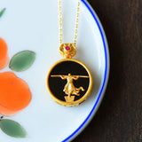 Sage Pattern Pendant National Style S925 Sterling Silver Inlaid Hetian Dark Jade