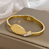 18K Plated Leaf Bangles for Women Rhinestone Charm Bracelet